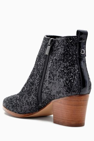 Black Glitter Western Ankle Boots
